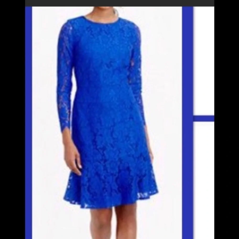 J. Crew Cobalt Blue Lace Long Sleeves Ruffle Dress - Picture 4 of 15